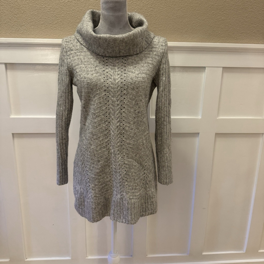 White House Black Market Cable Knit Sweater Dress Size:M Cowl Neck Wool Blend